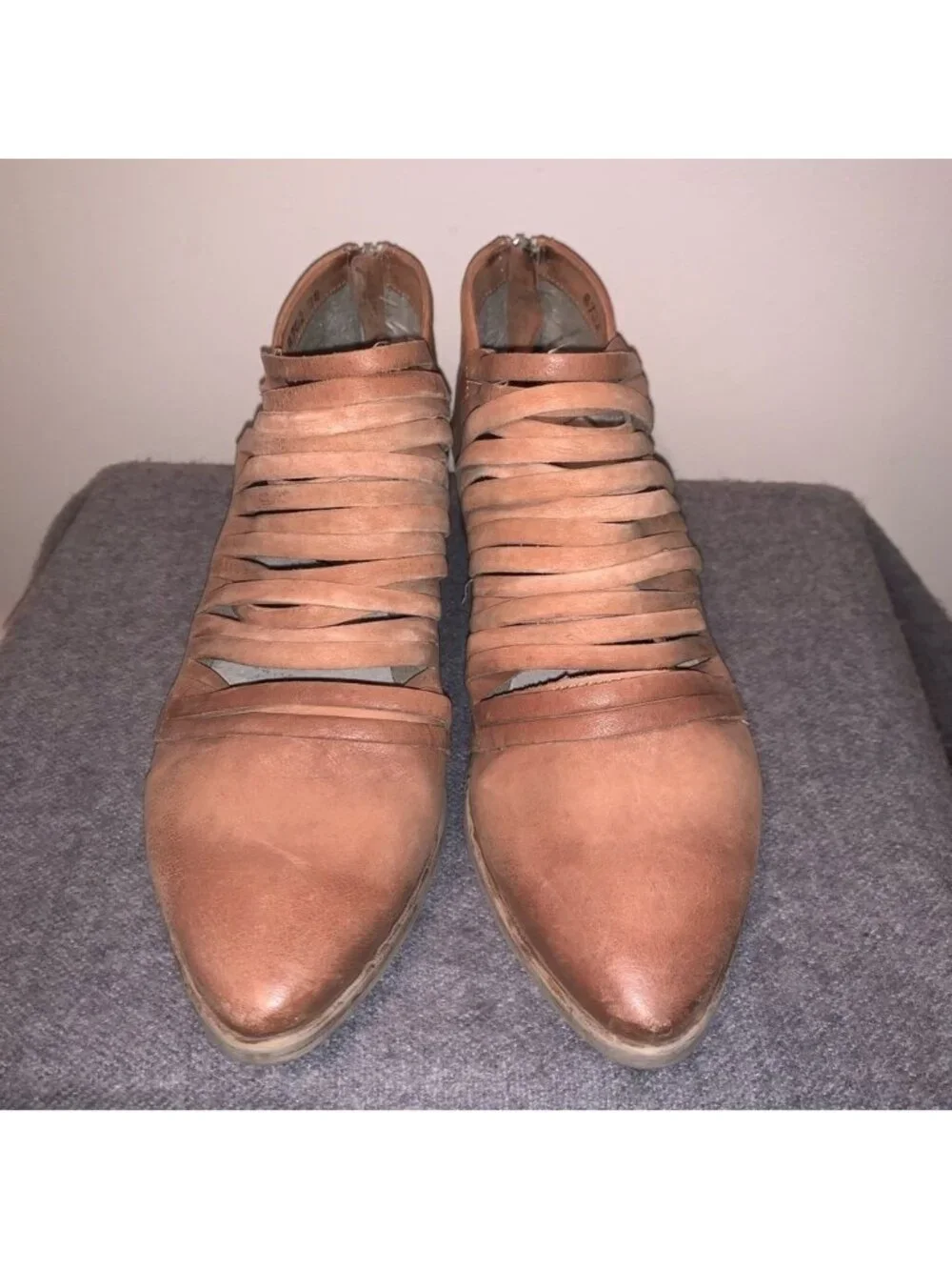 Free People Lost Valley Sliced Leather Booties Tan 38